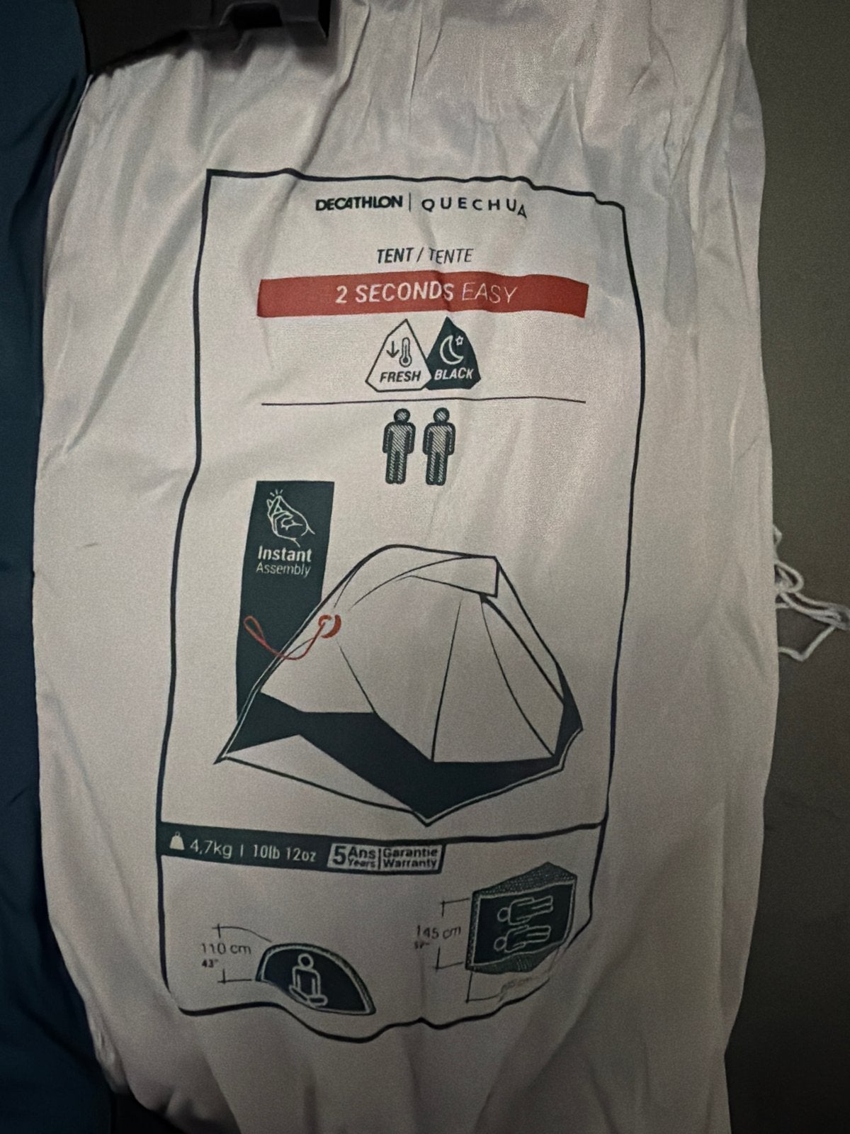 Quechua 2 Seconds Easy Fresh & Black Tent, Ophalen of Verzenden, Zo goed als nieuw, Tot en met 2
