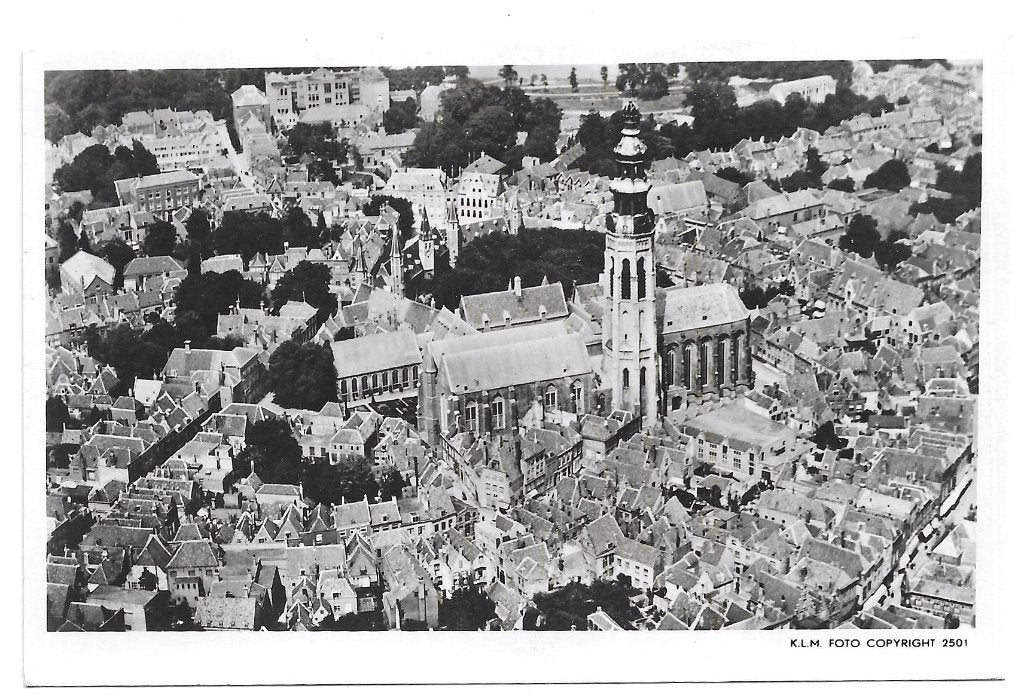 AK Middelburg - Panorama, luchtfoto vóór 1940, Verzenden, 1940 tot 1960, Ongelopen, Zeeland