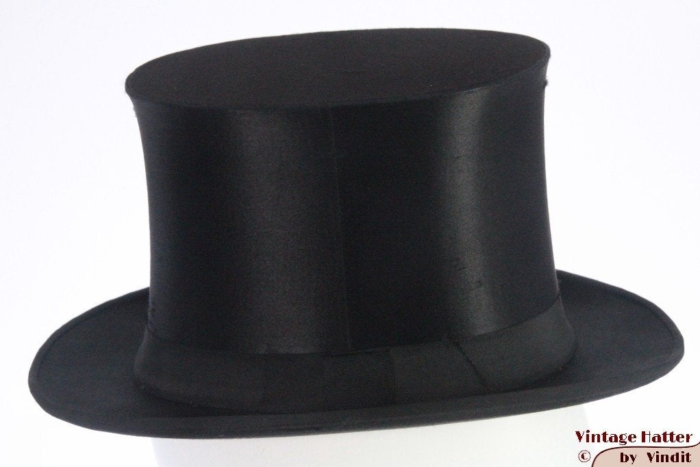 opera hoge hoed Patent zwart zijde 54 = XS Chapeau Claque, Ophalen of Verzenden, Gebruikt, Handschoenen, Hoed of Pet