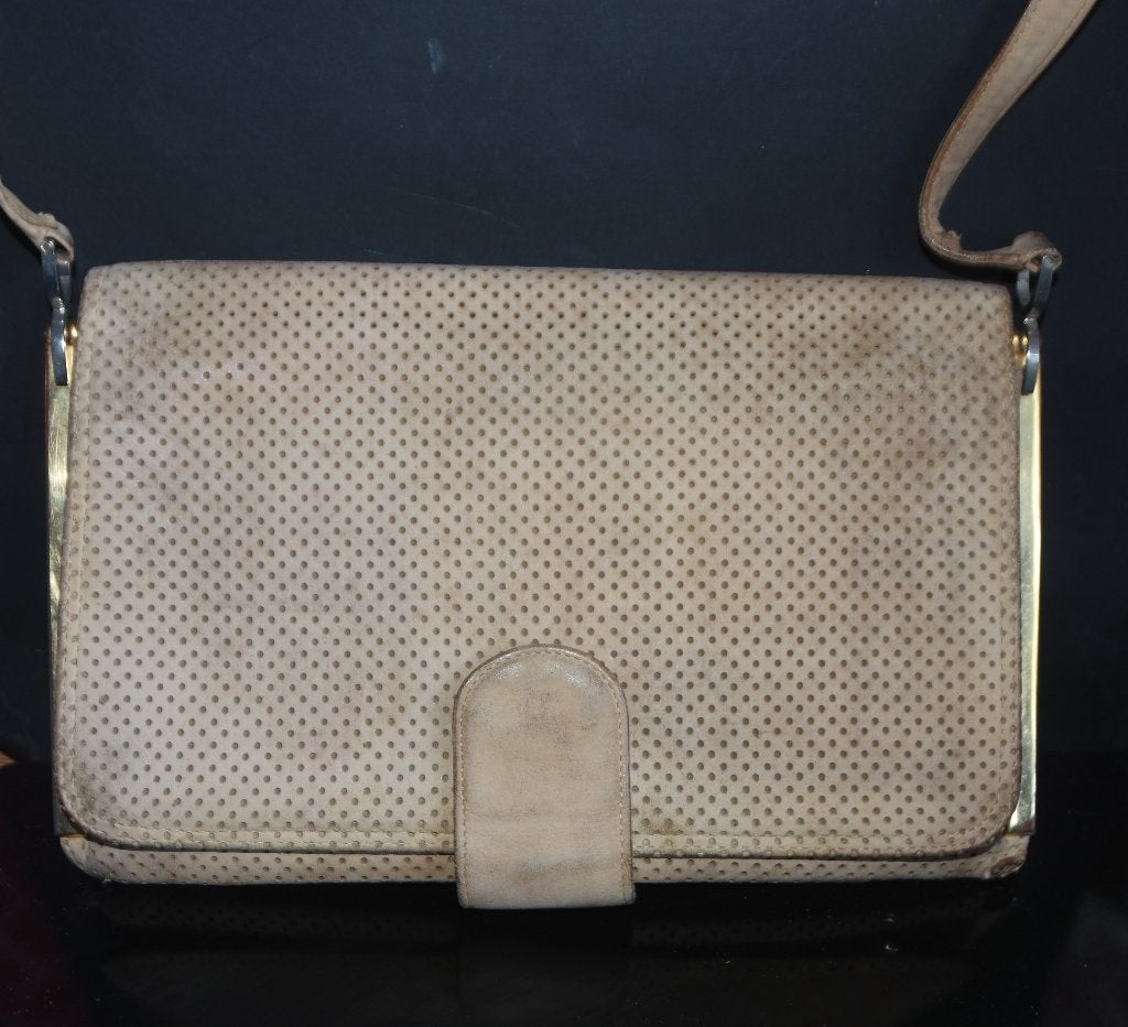 Vintage suede leren Bally handtas damestas, Verzenden, Beige, Handtas