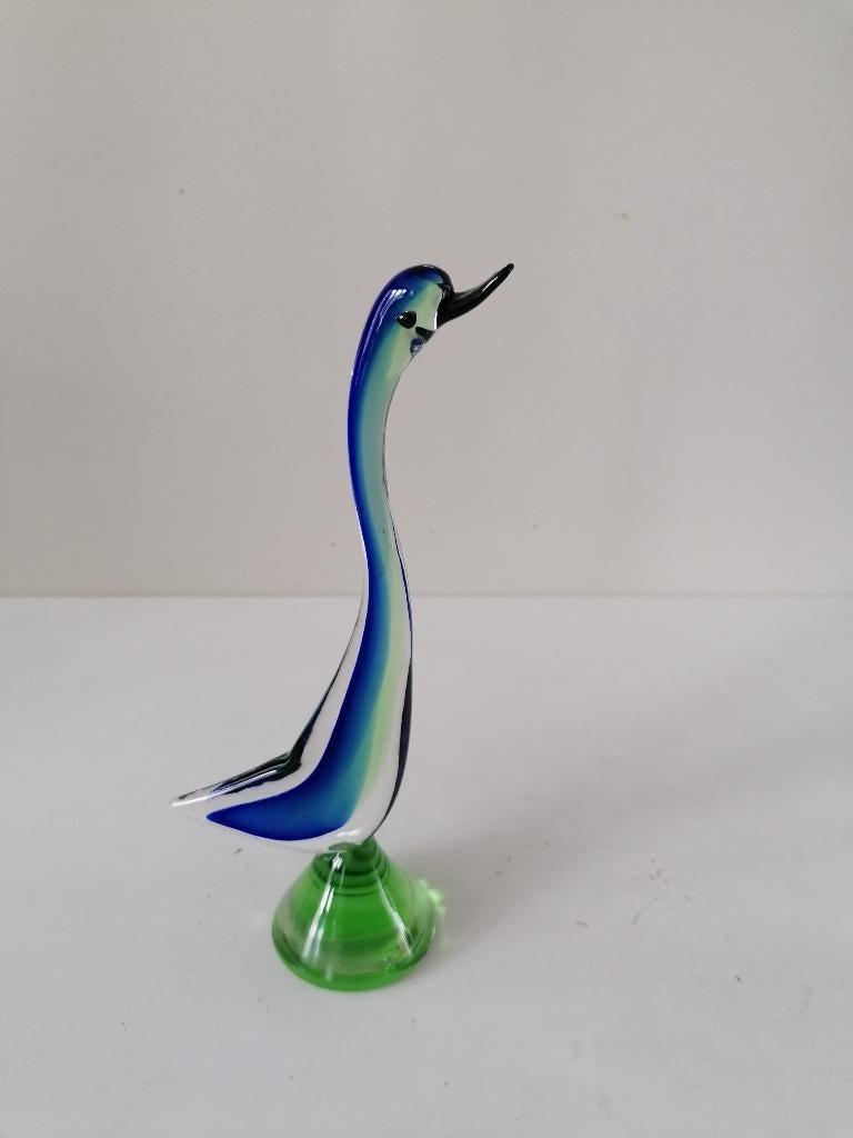 Italiaans murano glazen beeld van een vogel in groen/blauw, Antiek en Kunst, Ophalen of Verzenden