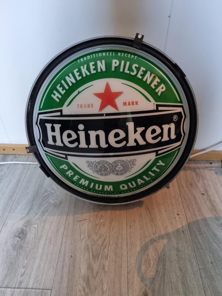 Heineken lichtbak lamp gevel bord 50 verlichting, Verzamelen, Biermerken, Ophalen of Verzenden, Zo goed als nieuw, Reclamebord, Plaat of Schild