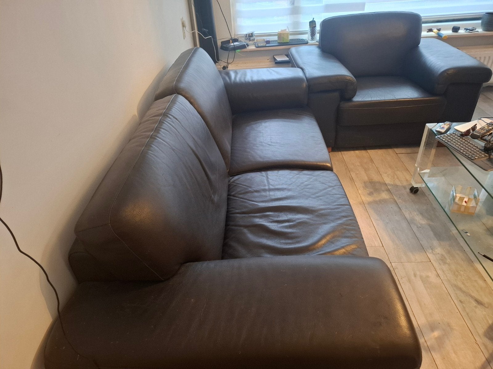 leer bankstel te koop, Ophalen of Verzenden, Gebruikt, Leer