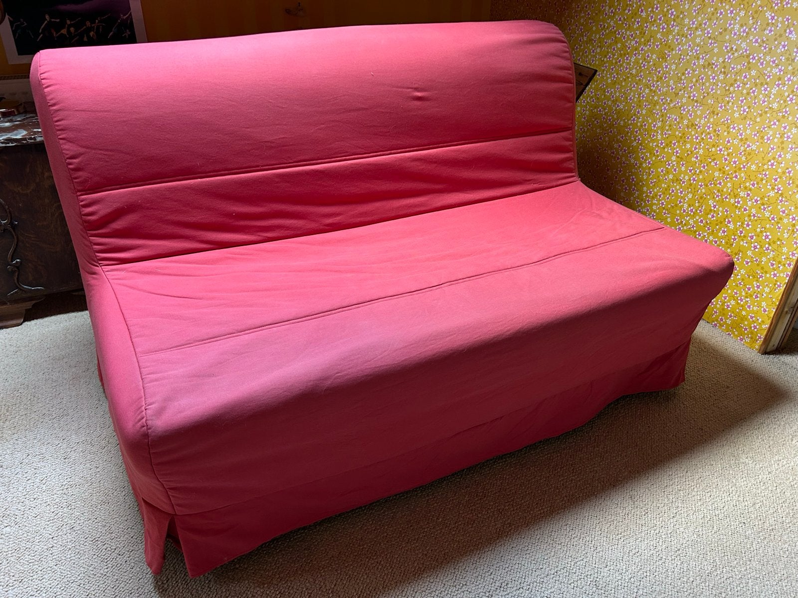 IKEA LYCKSELE LÖVÅS slaapbank (roze hoes), Ophalen, Gebruikt, Tweepersoons, 140 cm