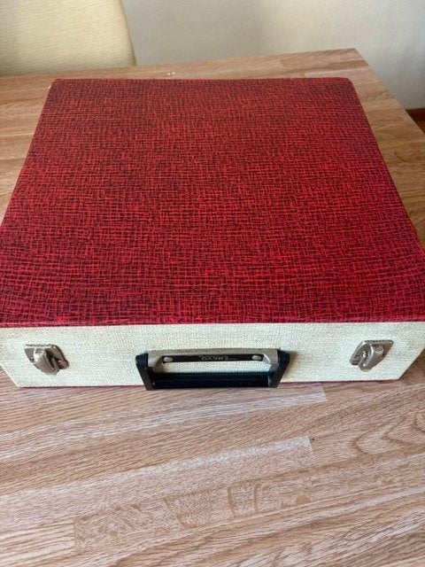 LP vinyl platenkoffer voor 25 platen - rood /uit jaren 50/60, LP, Ophalen of Verzenden, Zo goed als nieuw, 12 inch