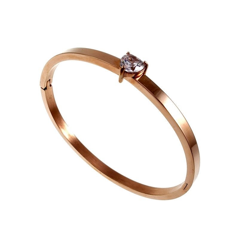 16 tot 18cm Stijve Armband Dames RVS Roségoudkleurig Bangle, Met kristal, Staal, Birgitta-Gracht 33, 6465 EL Kerkrade, Nederland