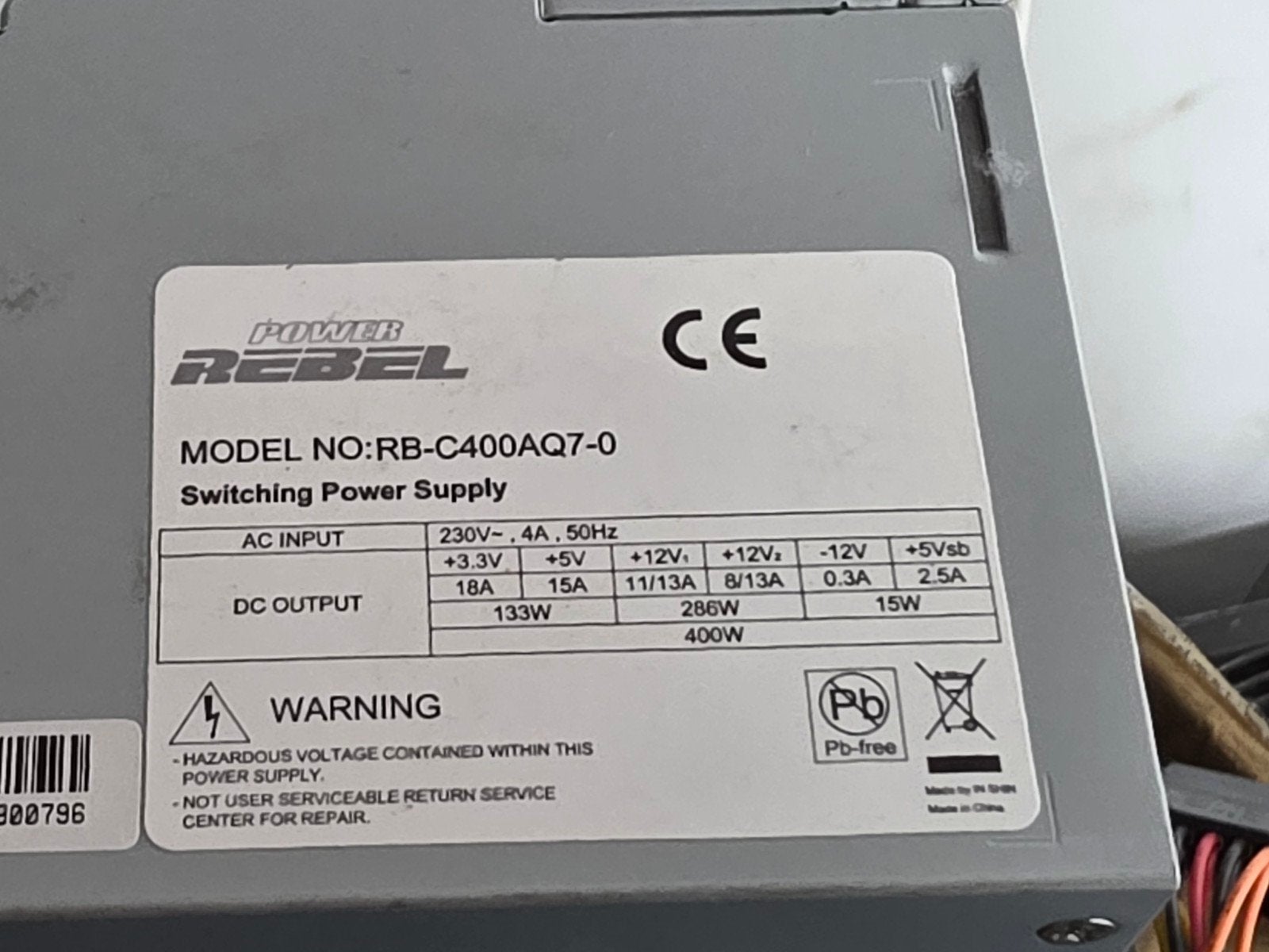 rebel power 400w max voeding psu power supply rb-c400aq7-0, Gebruikt, ., Ophalen of Verzenden, .