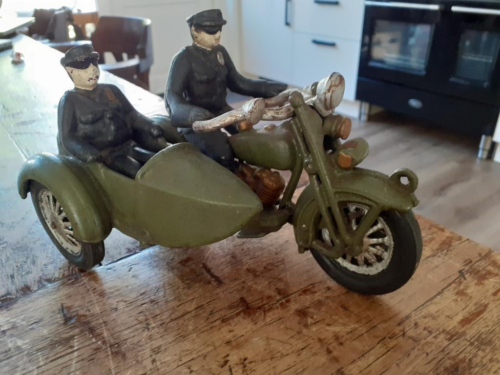 1930 hubley cast green harley with sidecar, Ophalen of Verzenden