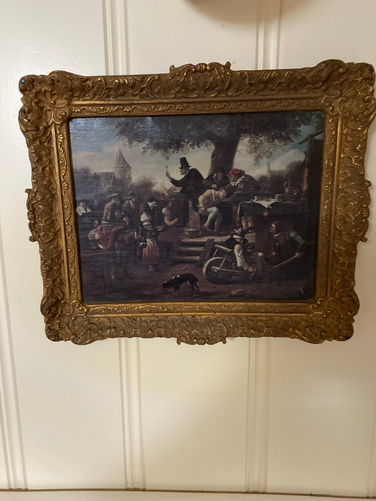 Historisch tafereel in fraaie lijst, Doek, Bijzondere lijst, Ophalen of Verzenden, Olieverf