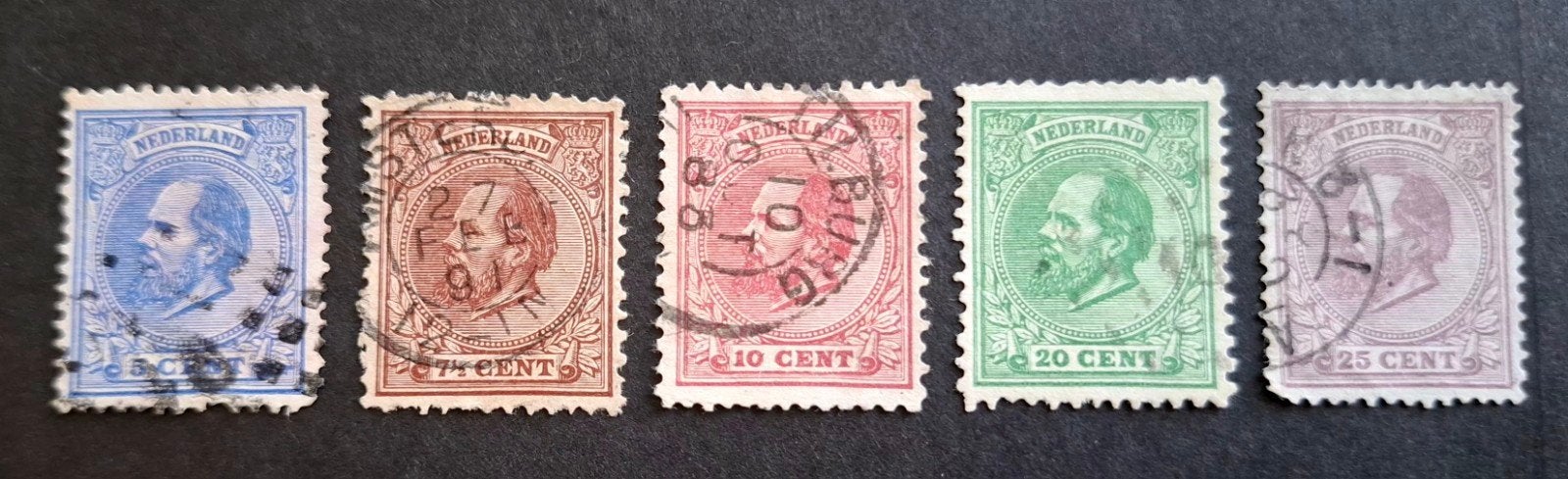 Nederland 1872 nvph nr 19-21 24 26 Koning Willem III, Ophalen of Verzenden, Gestempeld