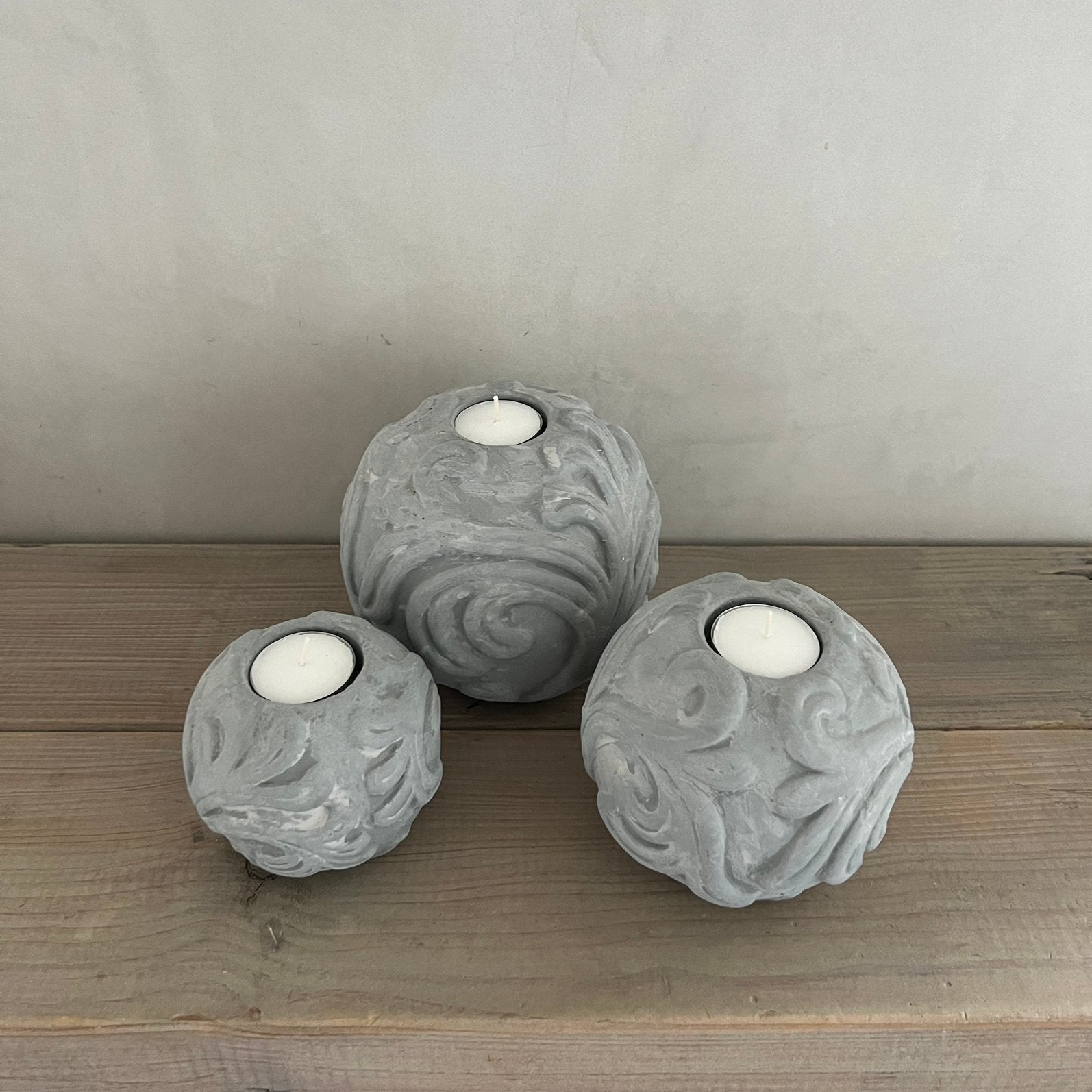 3 aardewerk bollen windlicht windlichten waxinelicht houder, Ophalen of Verzenden, Zo goed als nieuw, Overige materialen