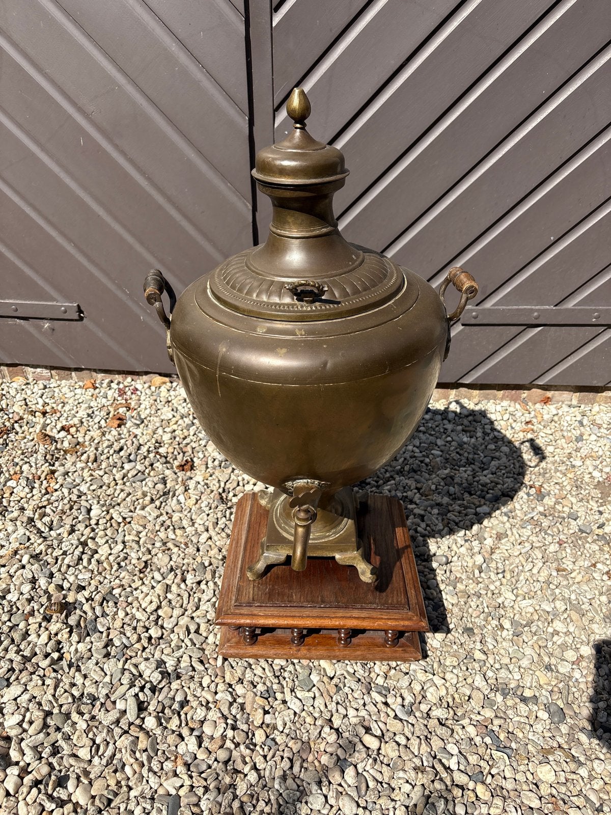 Antieke Samovar - Koperen Theeketel met Houten Voet, Ophalen, Koper