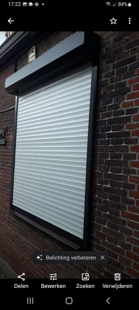 Rolluiken wit met bruine rand, Ophalen, Gebruikt, 100 tot 150 cm, Elektrische bediening