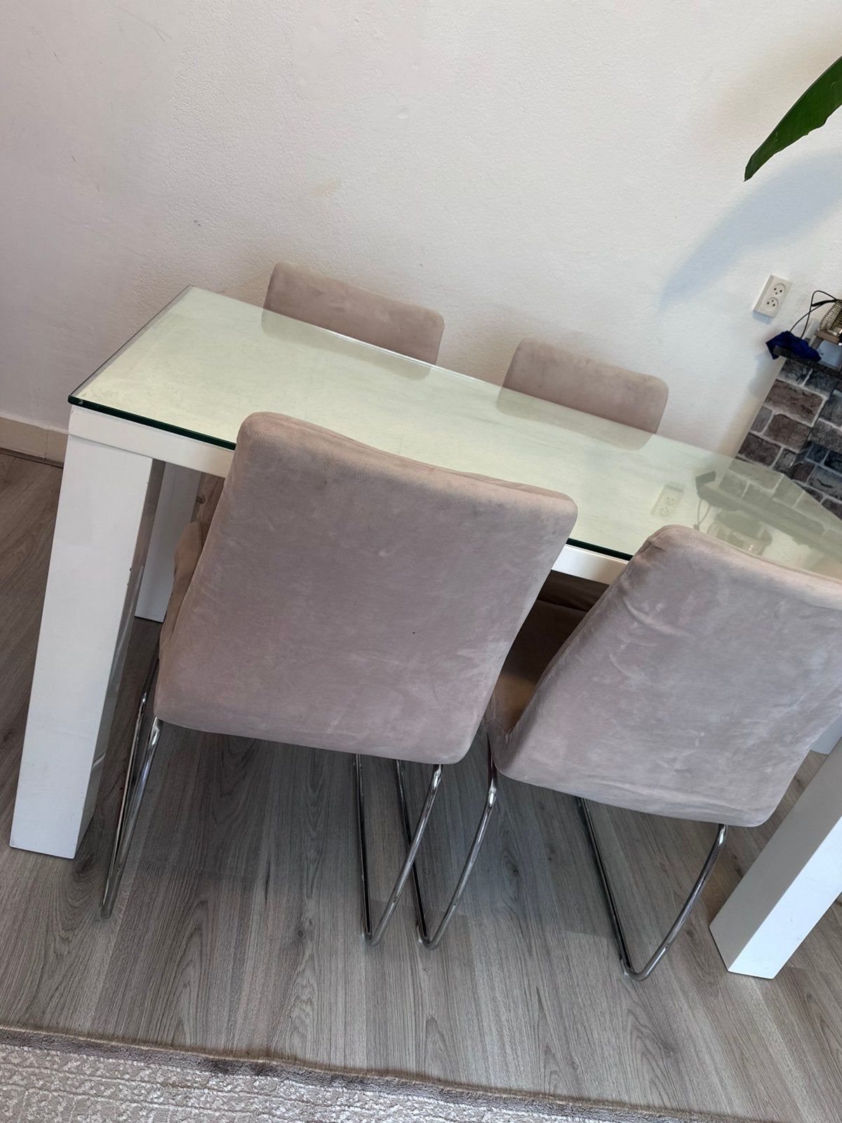 Eetafel met 4 stoelen, Huis en Inrichting, Ophalen, Gebruikt, 50 tot 100 cm, Glas