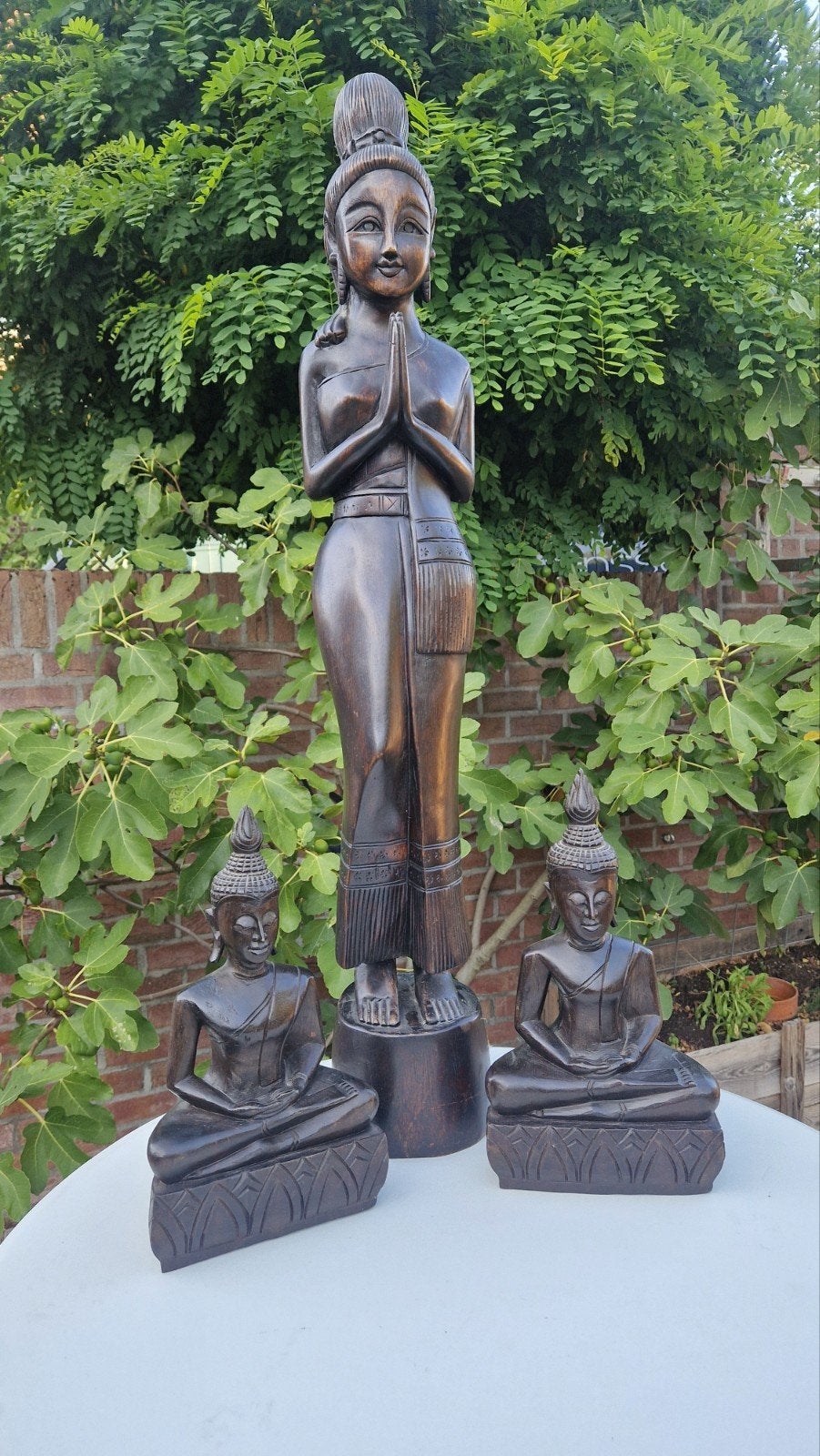 Sawasdee Lady en Boeddhabeelden Thailand handgesmeden, Ophalen, Nieuw, Hout, Bruin