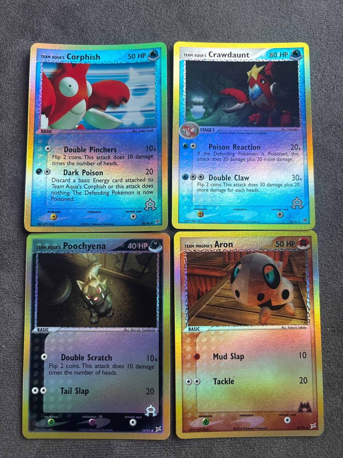 Team Aqua's & Team Magma's Pokémon kaarten (4 stuks), Ophalen of Verzenden, Zo goed als nieuw, Meerdere kaarten, Foil