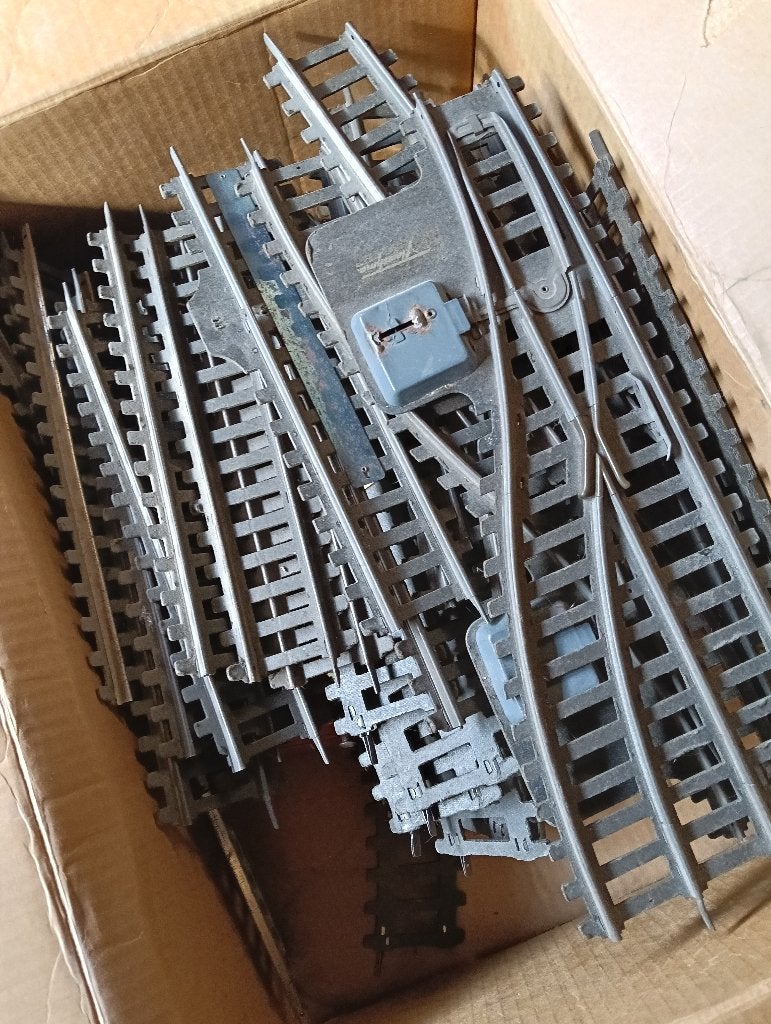 Fleischmann schaal 0 rails partij incl loc, wagons zeer oud, Wisselstroom, Gebruikt, Fleischmann, Rails