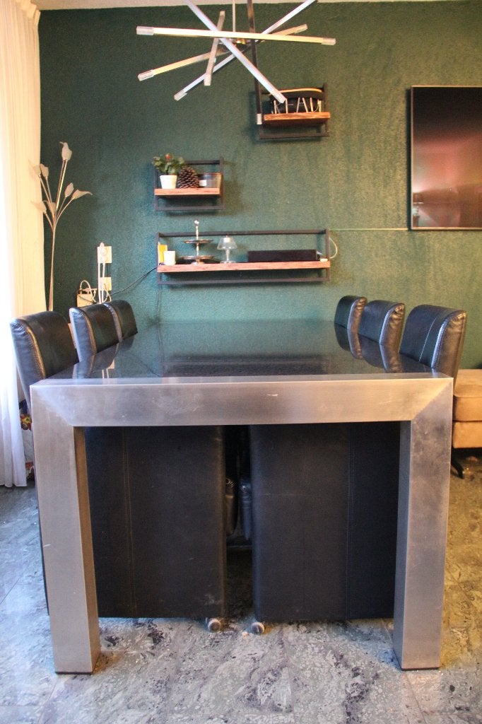 Eettafel met Granieten bovenblad en rvs poten, Ophalen, Gebruikt, Overige materialen, 200 cm of meer