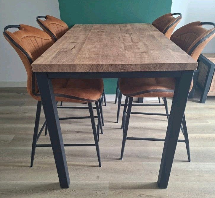 Robuuste bartafel/eettafel met metalen poten, Huis en Inrichting, Tafels | Eettafels, Ophalen, 100 tot 150 cm, Overige materialen