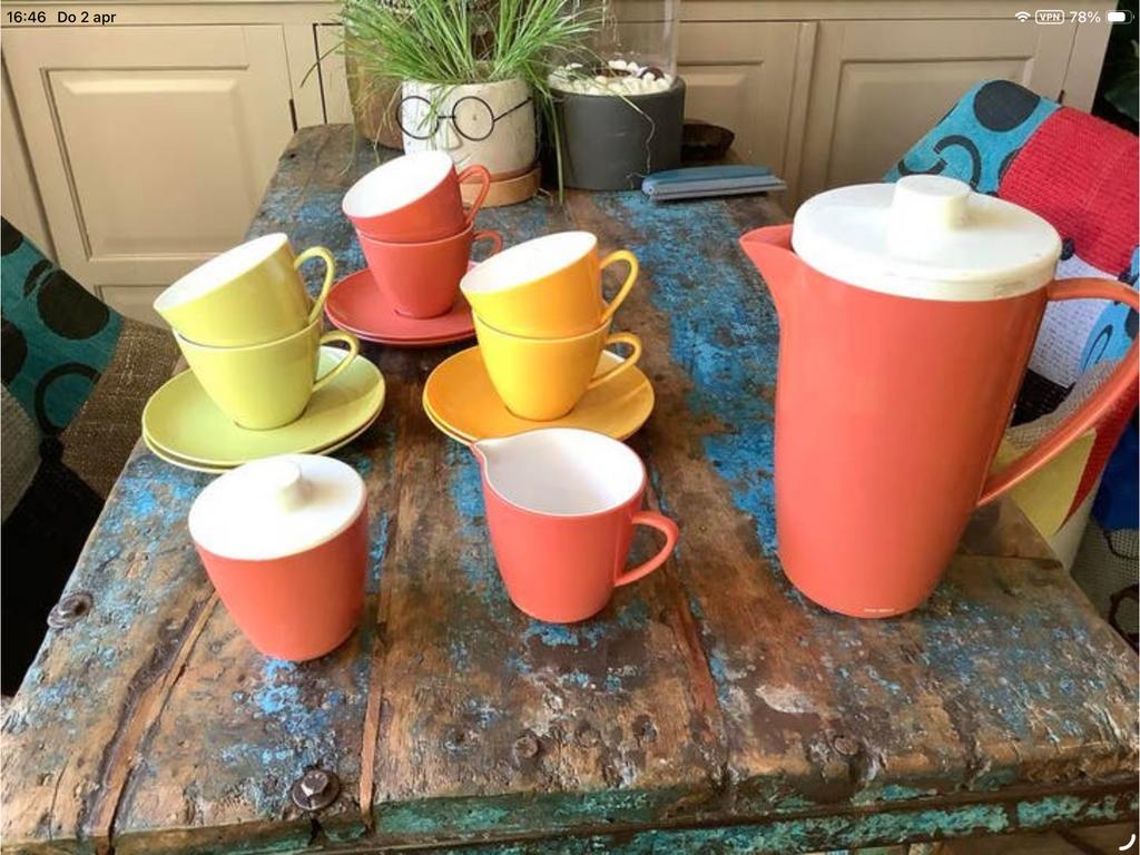 Van Nelle koffie/thee camping servies, jaren 50/60, pastel, Ophalen of Verzenden