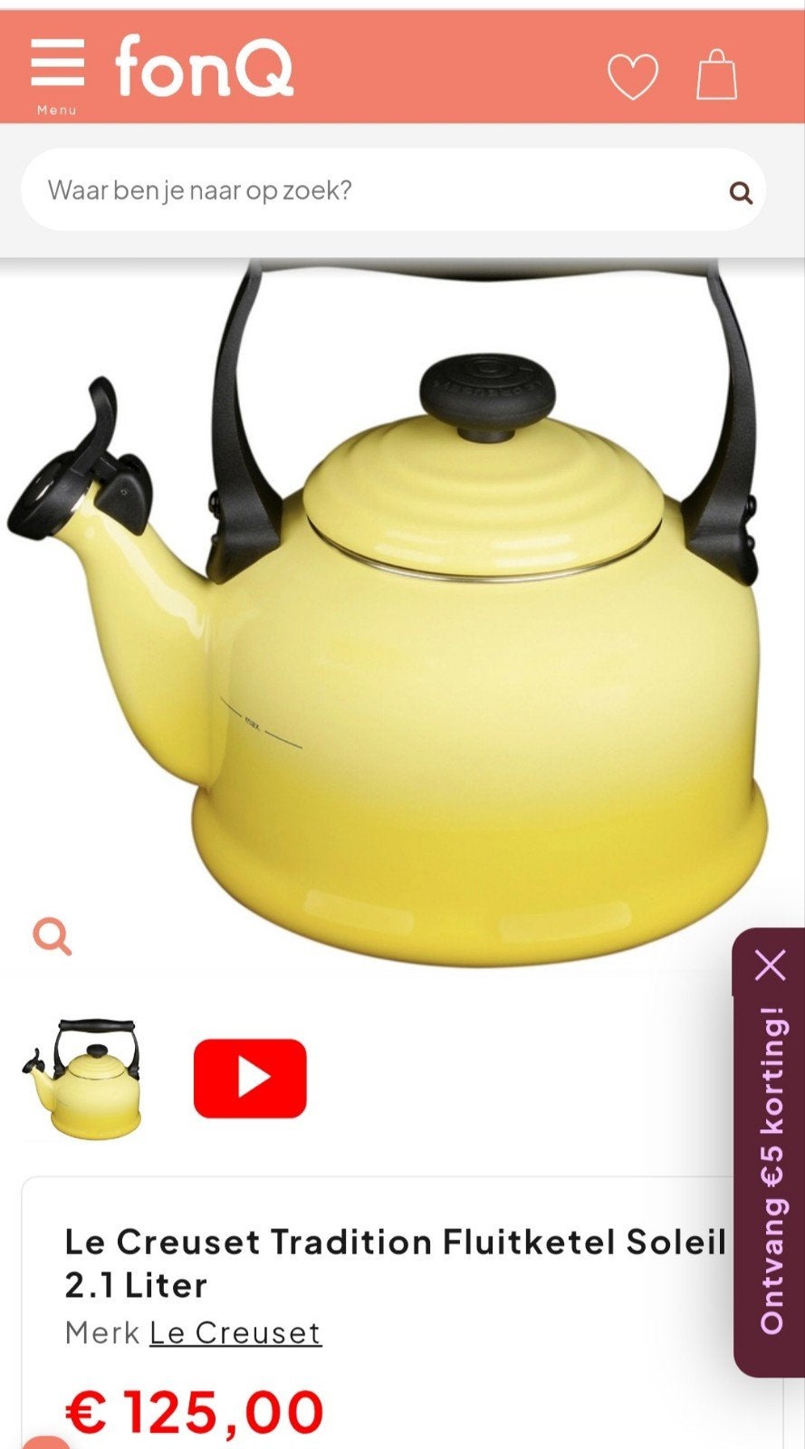 Le Crueset  fluitketel, 2 liter of meer, Ophalen of Verzenden, Zo goed als nieuw