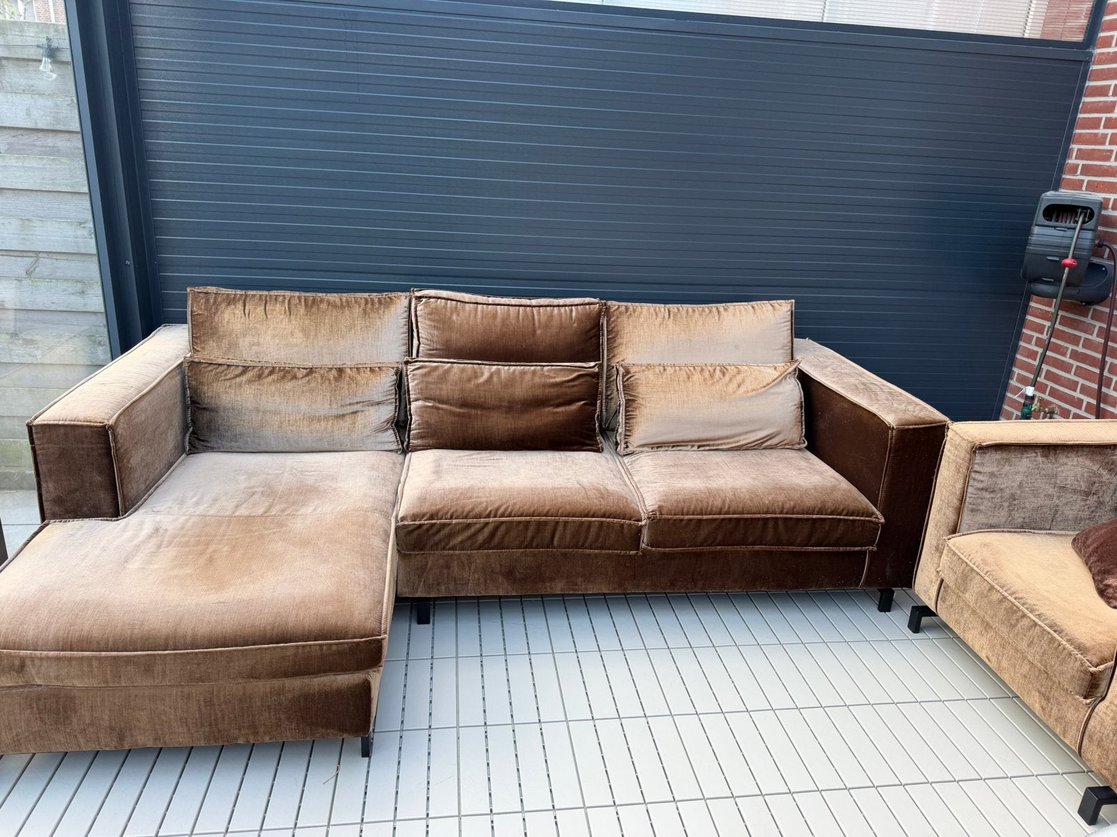 Luxe velvet hoekbank (L-bank) + fauteuil – Zitmaxx, Huis en Inrichting, Ophalen, Vierpersoons of meer