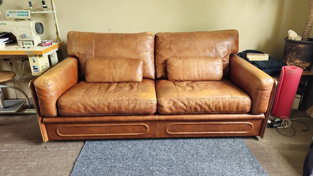 Bank Arcon Baxter | Marco Milisich | Cognac Leer, Gebruikt, Vintage, Tweepersoons, Ophalen of Verzenden