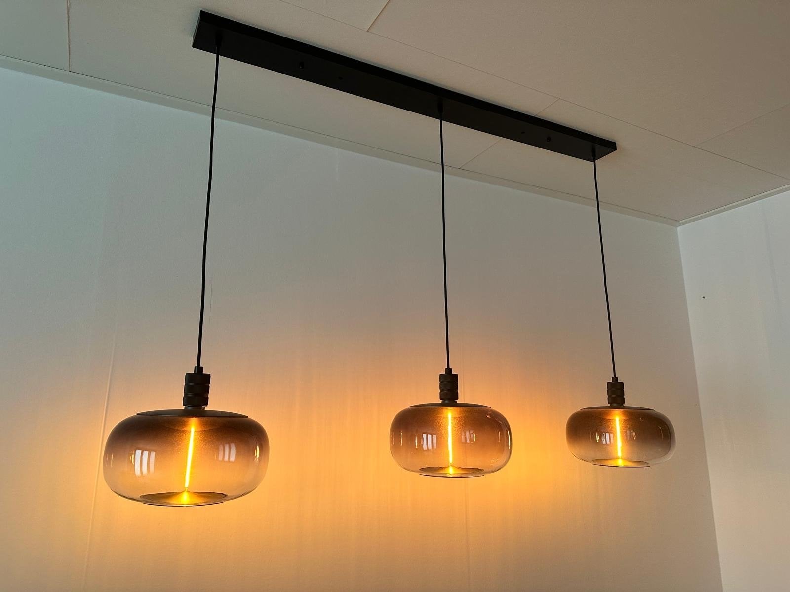 Moderne hanglampen set met 3 glazen kappen, Ophalen, Overige fittingen, Modern, Glas