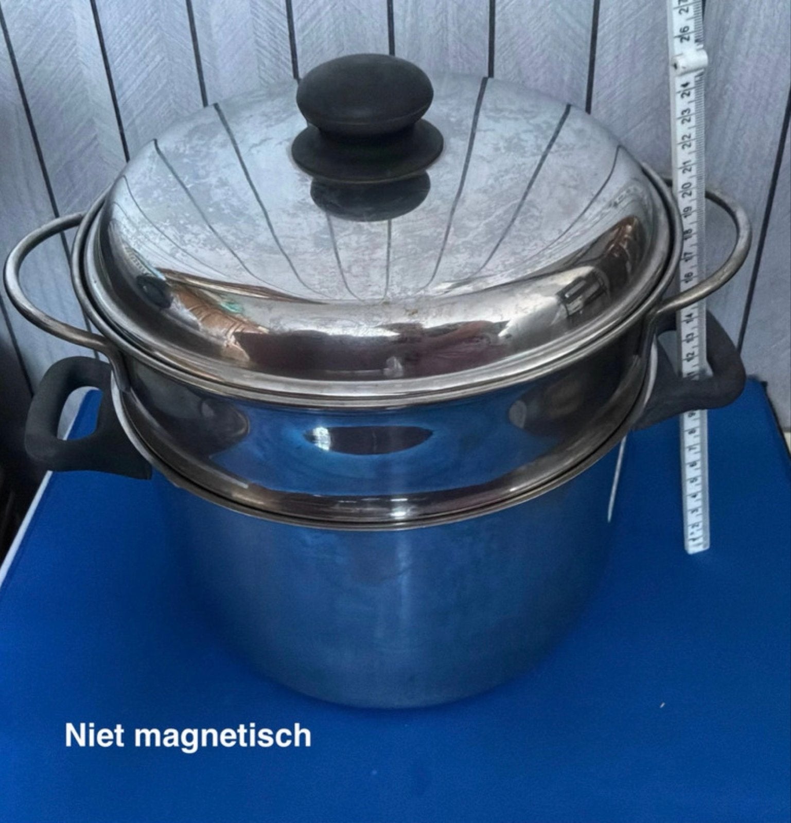 RVS stoompan met deksel - vergiet, Ophalen, Gebruikt, Met deksel, Rvs