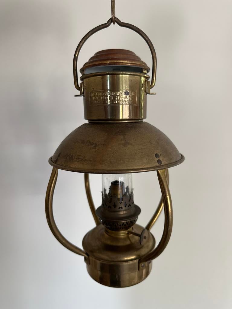 Antieke scheepslamp M. Den Haan Rotterdam, Antiek en Kunst, Antiek | Lampen, Ophalen of Verzenden
