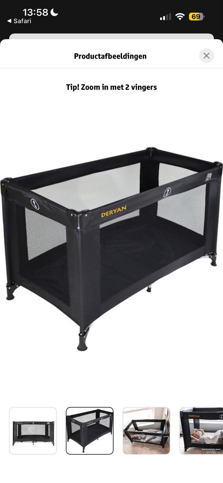 Deryan campingbedje/bedje - Goede staat, Ophalen, Zo goed als nieuw, Minder dan 140 cm, Minder dan 70 cm