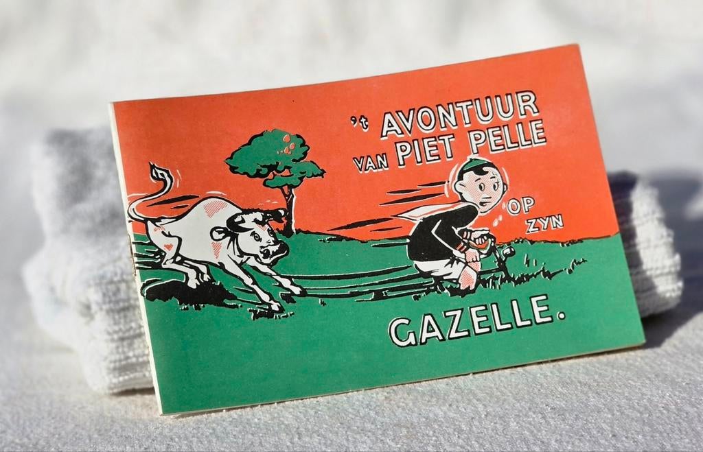 Oldtimer fiets reclame Gazelle "Avontuur van Piet Pelle", Verzamelen, Merken en Reclamevoorwerpen, Ophalen of Verzenden, Gebruikt
