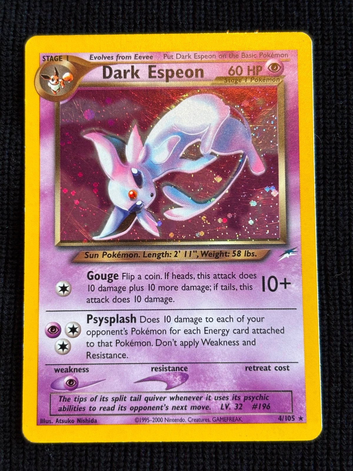 Dark Espeon Pokémon Kaart - Neo Destiny 4/105, Ophalen of Verzenden, Zo goed als nieuw, Losse kaart, Foil