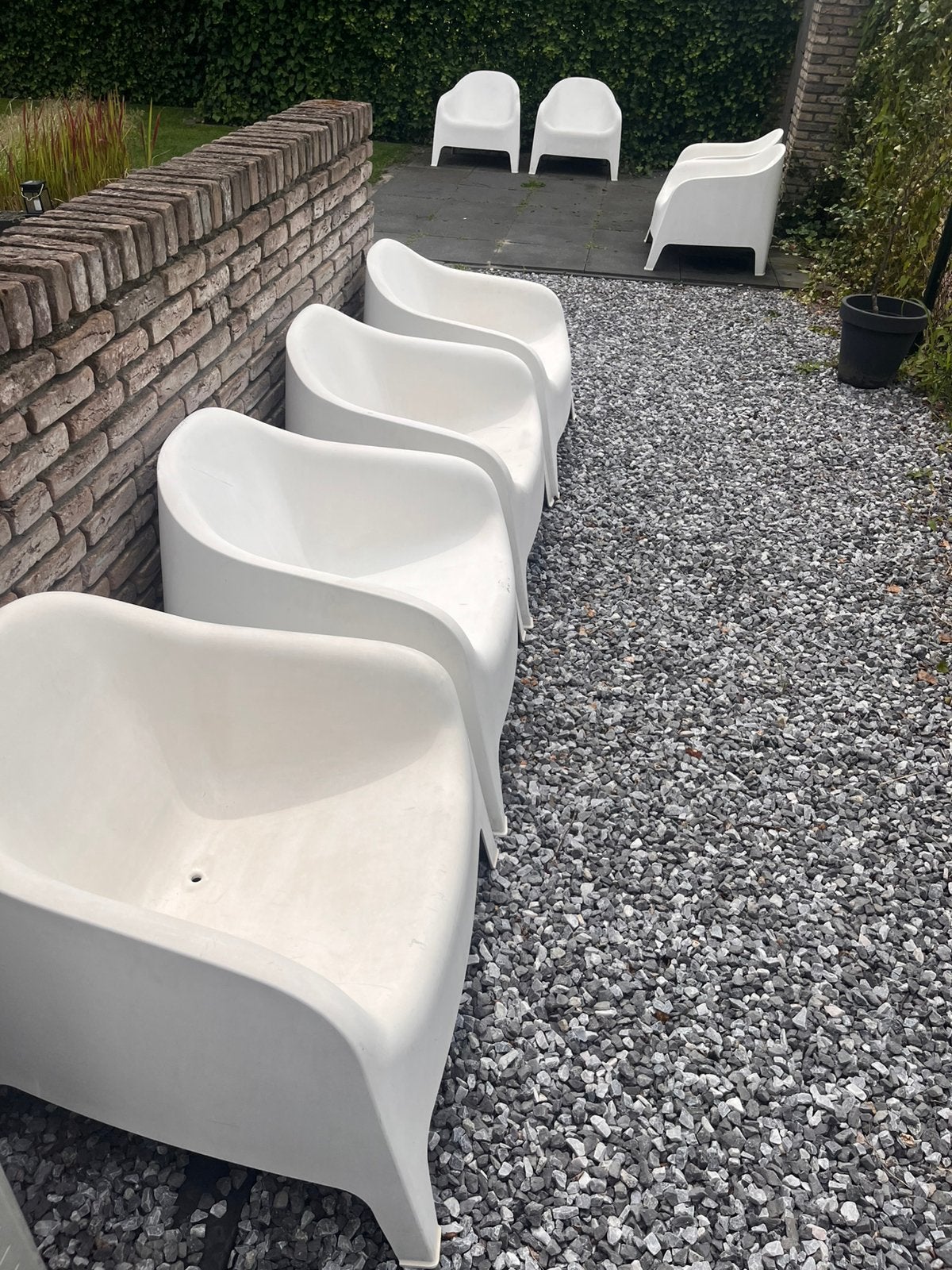 8 Ikea Skarpo tuinstoelen wit, Ophalen, Gebruikt, Kunststof, Stapelbaar