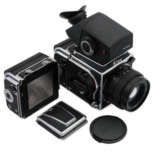 Kiev 88 + 80mm 2.8 lens + cassette Zeergoedestaat, Audio, Tv en Foto, Fotocamera's Analoog, Spiegelreflex, T, Ophalen of Verzenden