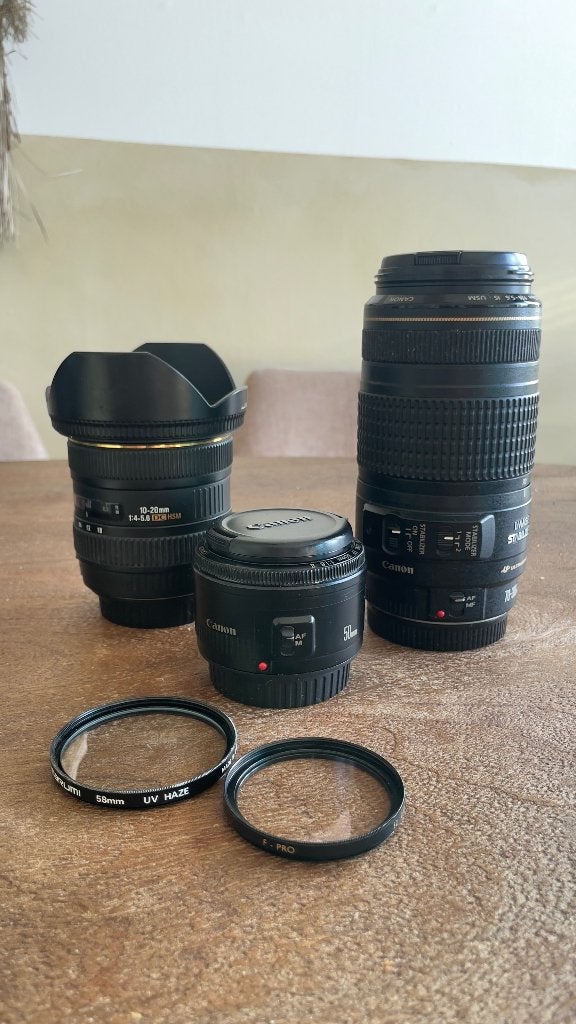 Set Lenzen Canon en Sigma + UV filters, Audio, Tv en Foto, Fotografie | Lenzen en Objectieven, Ophalen of Verzenden, Gebruikt