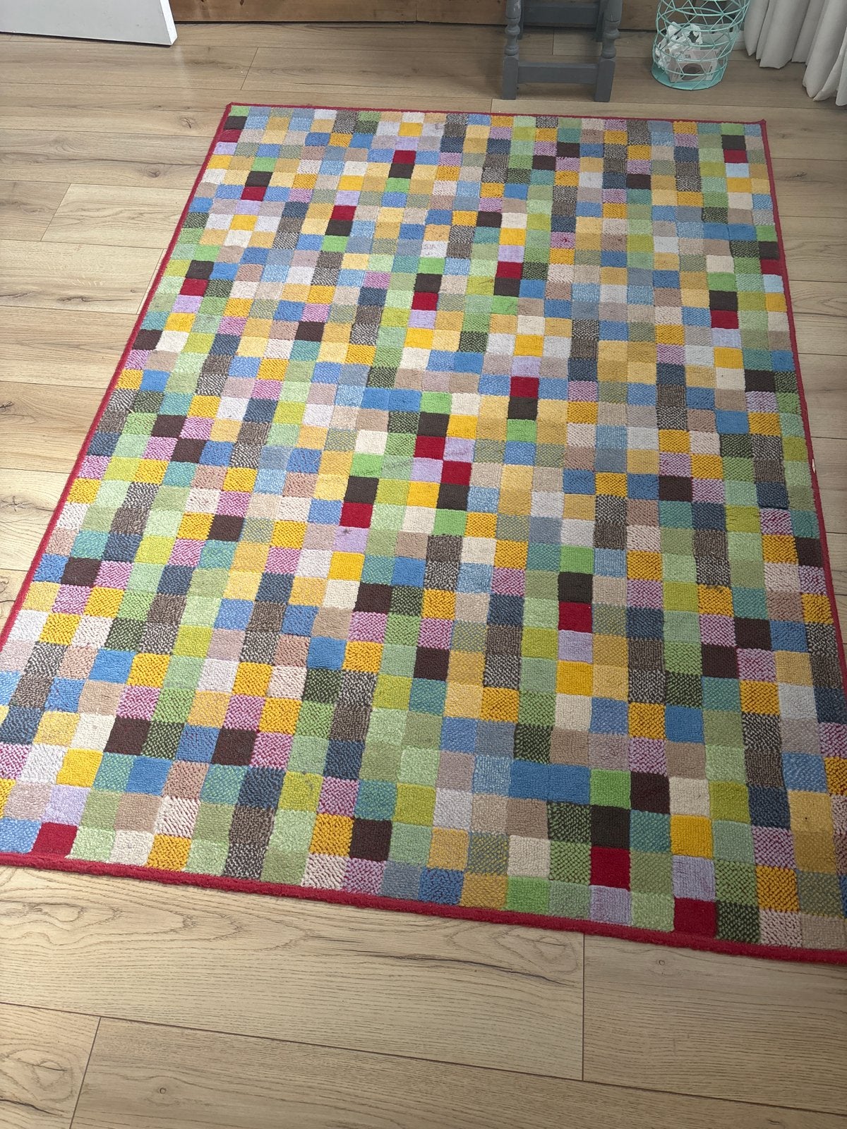 Vrolijk gekleurd patchwork vloerkleed, diverse kleuren, Ophalen, Gebruikt, Geel, 50 tot 100 cm
