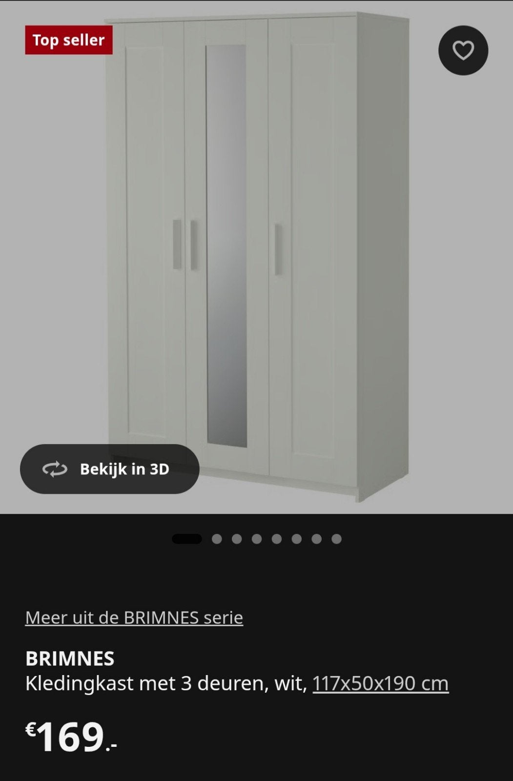 IKEA BRIMNES Kledingkast met 3 deuren, wit,, Ophalen, Met deur(en), Gebruikt, 150 tot 200 cm