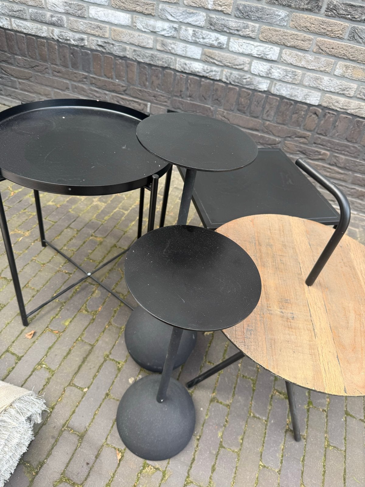 5 bijzettafels - Metaal en Hout, Ophalen, Minder dan 55 cm, Gebruikt, Metaal of Aluminium