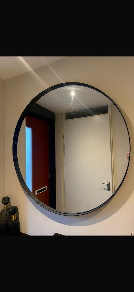 Ronde spiegel zwart, Huis en Inrichting, Ophalen, 100 tot 150 cm, Rond, Zo goed als nieuw