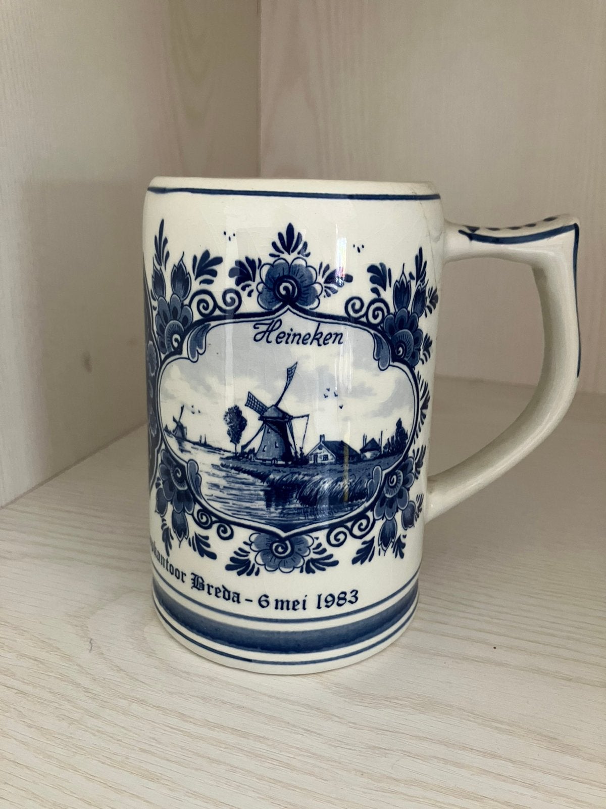 Heineken Delfts Blauw beker pul eerste steen 6 mei 1983, Ophalen of Verzenden