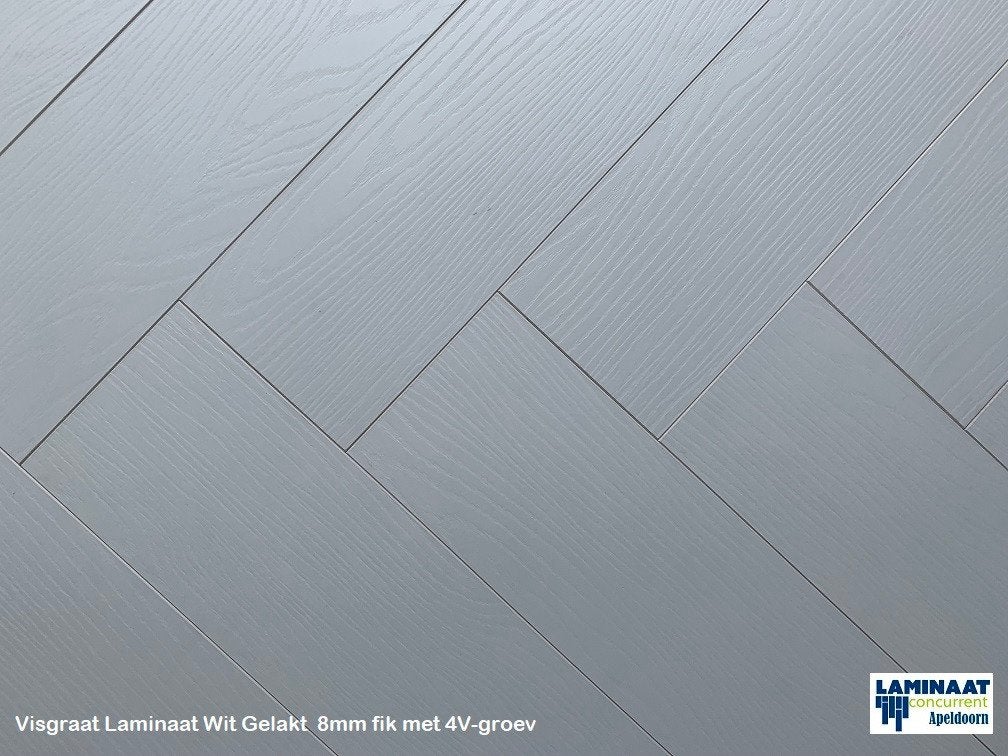 Visgraat click Laminaat Eiken gelakt wit 8mm dik €29,95m2, Visgraat Laminaat wit, Bruin, 75 m² of meer, Nieuw