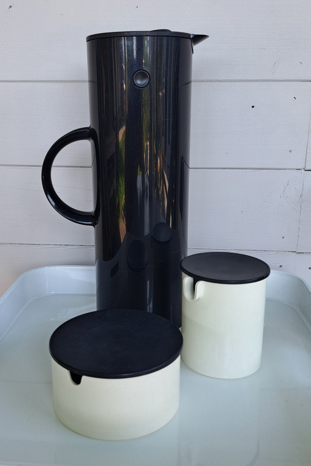 Vintage Deens design Stelton Picnic thermoskan, suiker,melk, Kunststof, Overige typen, Vintage, Ophalen of Verzenden