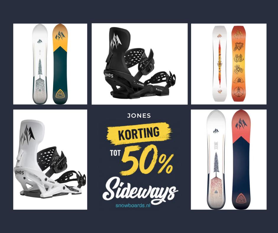 Jones snowboard & snowboardbinding bij Sideways Snowboards, Sport en Fitness, Snowboarden, Ophalen of Verzenden, Nieuw, Board