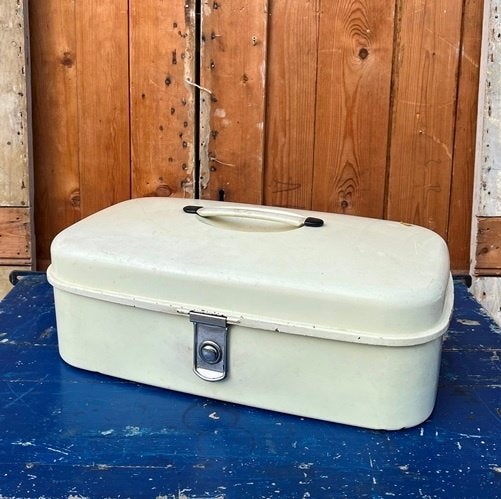 Broodtrommel metaal Brabantia wit creme origineel, Antiek en Kunst, Ophalen of Verzenden