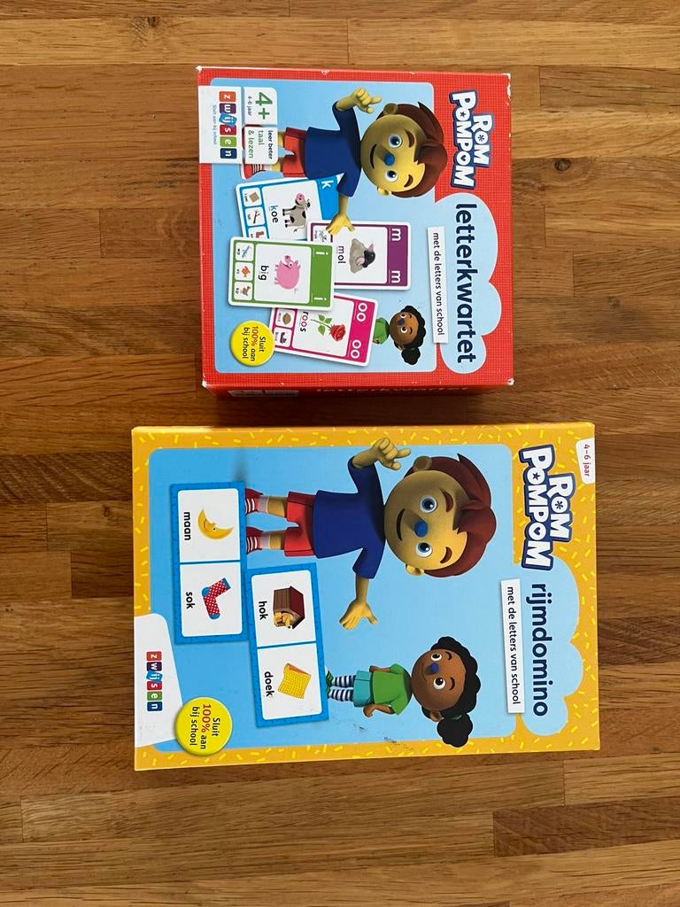 Rom Pompom letterkwartet en rijmdomino, Kinderen en Baby's, Speelgoed | Educatief en Creatief, Ophalen of Verzenden, Zo goed als nieuw