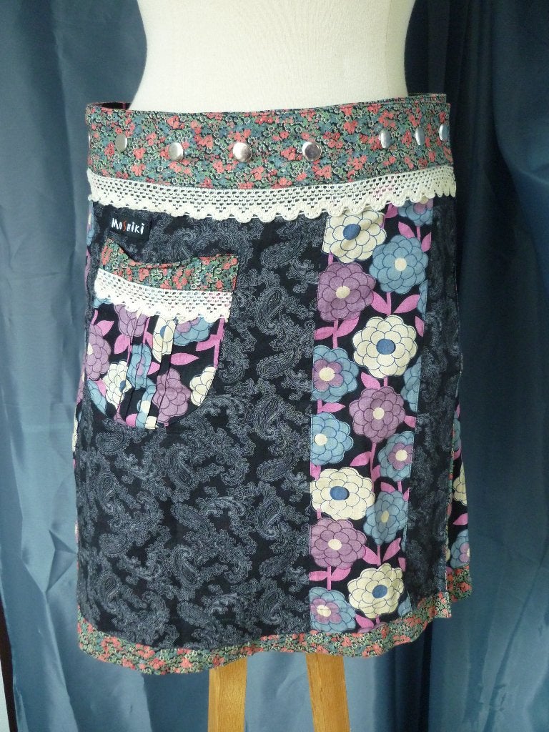 Moshiki wikkelrok one size fits all rok gebloemd, Maat 38/40 (M), Zwart, Moshiki, Ophalen of Verzenden