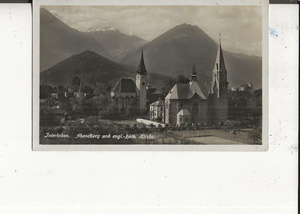 Interlaken Abendberg metEng.Kath.kerk 4 aug 1920, Ophalen of Verzenden, Voor 1920, Gelopen, Overig Europa