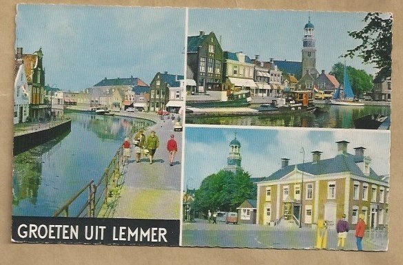 Oude ansichtkaart Groeten uit Lemmer - Gelopen, Ophalen of Verzenden, 1940 tot 1960, Gelopen, Friesland