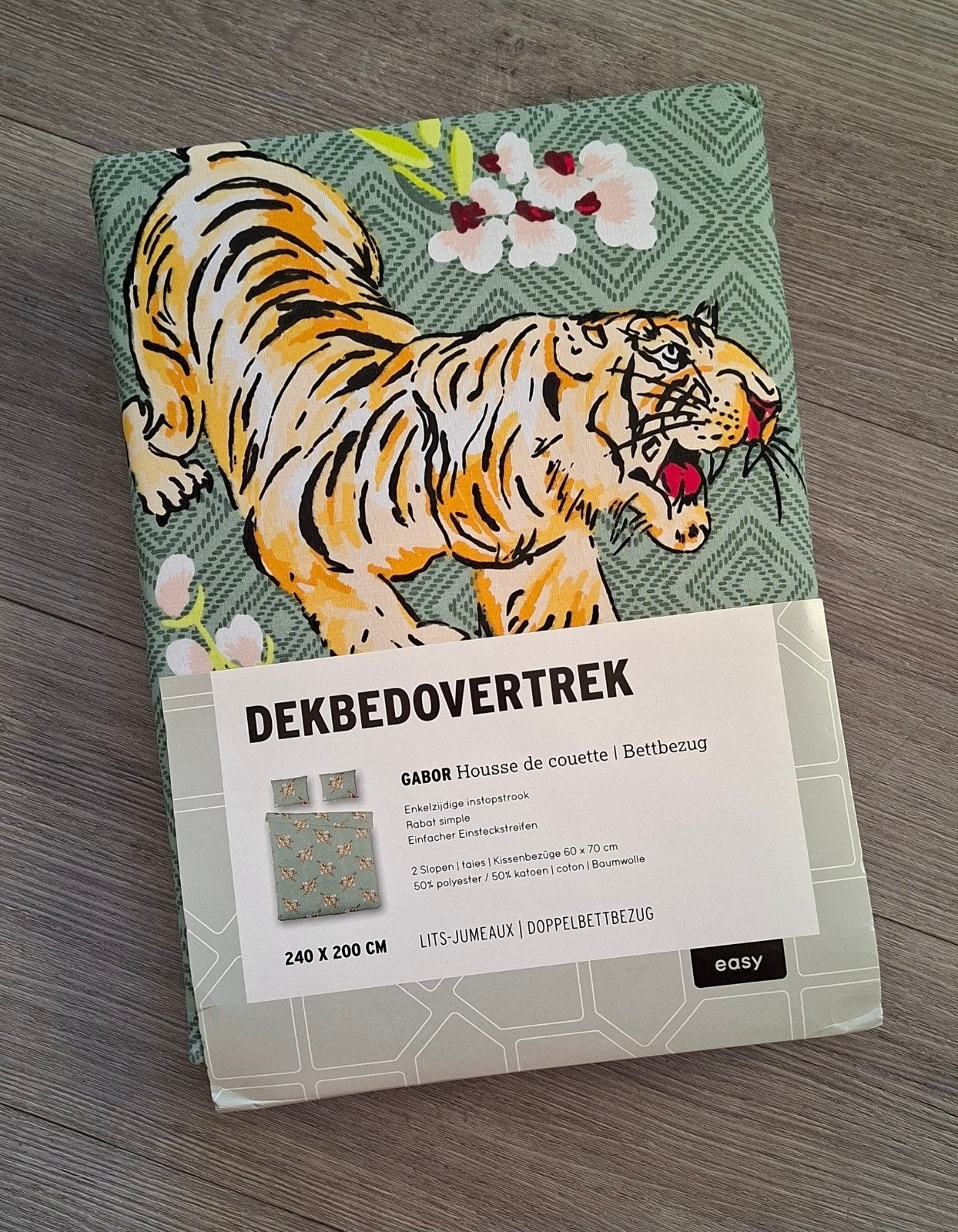 dekbedovertrek groen met tijger 240x200 nieuw, Huis en Inrichting, Dekbedovertrek, Ophalen of Verzenden, Groen, Nieuw